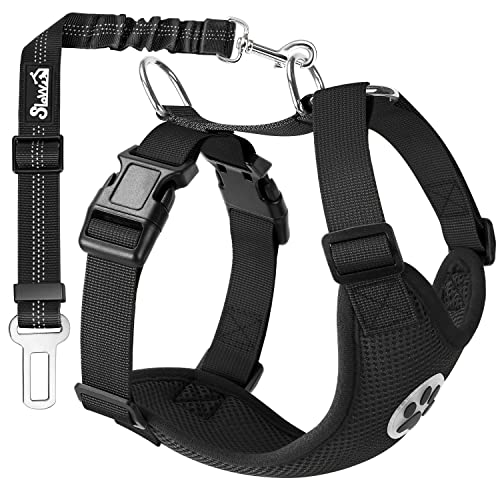 Nasus Vest-Hundegeschirr Hund Auto Sicherheitsgurt Harness, Multifunktions verstellbar doppelt atmungsaktivem Netzstoff mit KFZ Stecker Gürtel für Hunde Travel Walking Trip, Medium, schwarz von Lukovee