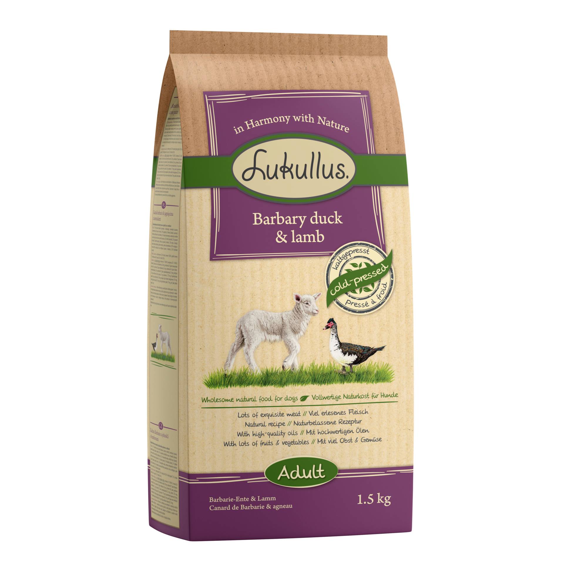 1 / 1,5 kg Lukullus Kaltgepresst zum Sonderpreis! - Barbarie-Ente & Lamm (1,5 kg) von Lukullus