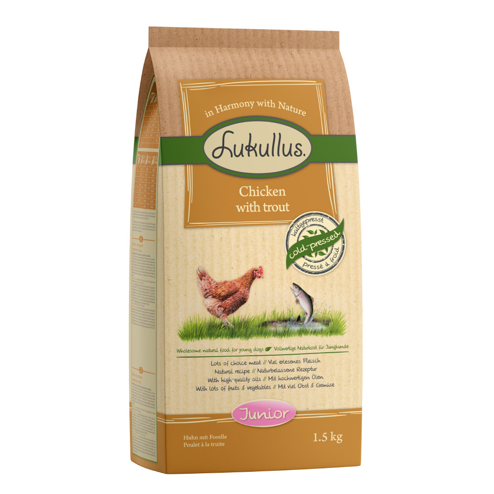 1 / 1,5 kg Lukullus Kaltgepresst zum Sonderpreis! - Junior: Huhn & Forelle (1,5 kg) von Lukullus