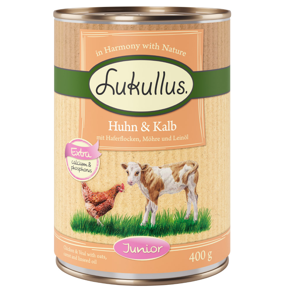 10 + 2 gratis! 12 x 400 g Sparpaket Lukullus Naturkost - Junior Huhn & Kalb von Lukullus