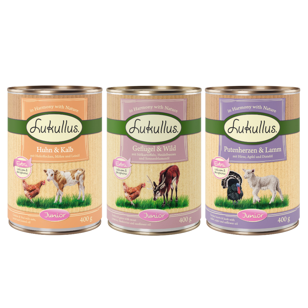 10 + 2 gratis! 12 x 400 g Sparpaket Lukullus Naturkost - Mixpaket 4 Junior (3 Sorten) von Lukullus