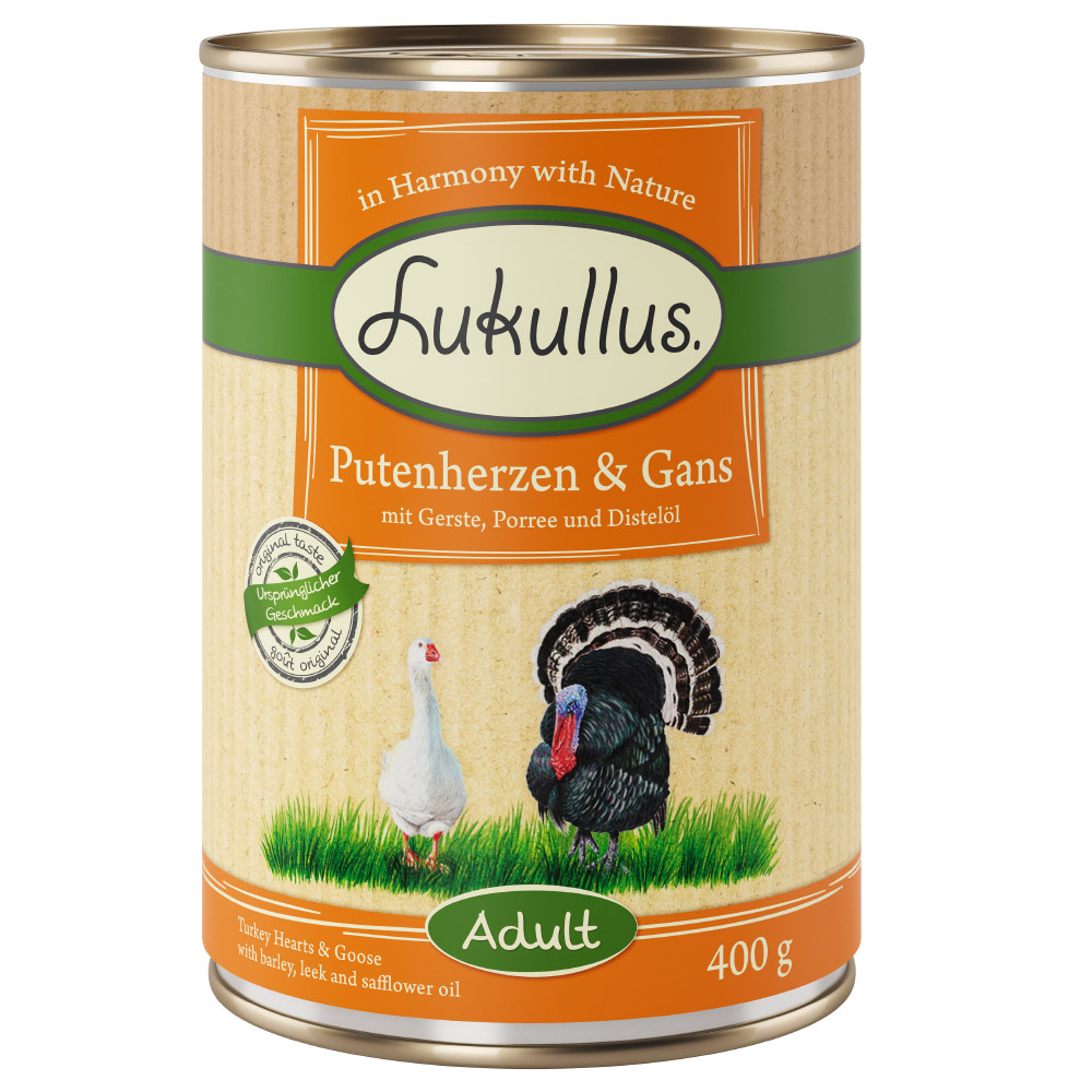 10 + 2 gratis! 12 x 400 g Sparpaket Lukullus Naturkost - Putenherzen & Gans von Lukullus