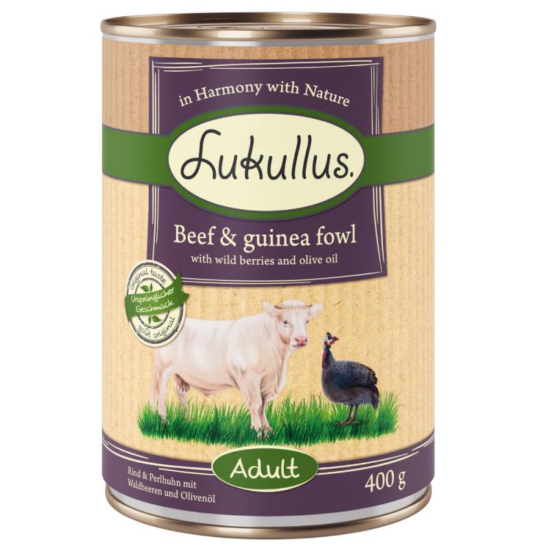 10 + 2 gratis! 12 x 400 g Sparpaket Lukullus Naturkost - Rind & Perlhuhn (getreidefrei) von Lukullus