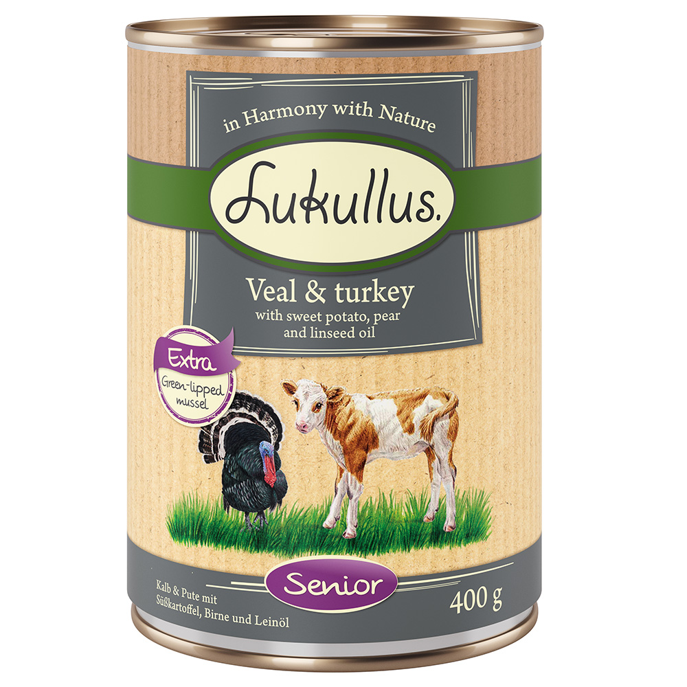 10 + 2 gratis! 12 x 400 g Sparpaket Lukullus Naturkost - Senior Kalb & Truthahn (getreidefrei) von Lukullus