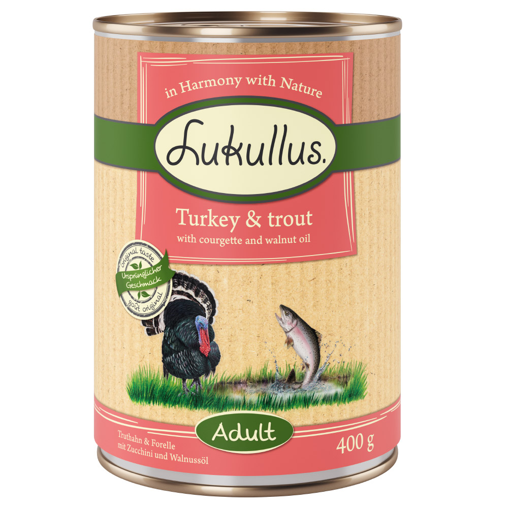 10 + 2 gratis! 12 x 400 g Sparpaket Lukullus Naturkost - Truthahn & Forelle (getreidefrei) von Lukullus