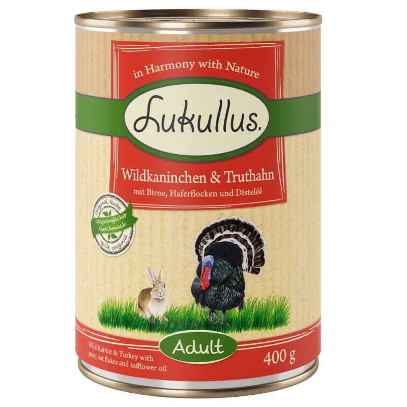 10 + 2 gratis! 12 x 400 g Sparpaket Lukullus Naturkost - Wildkaninchen & Truthahn von Lukullus