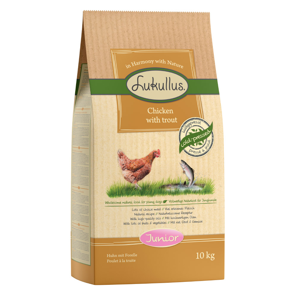 10 / 15 kg Lukullus Kaltgepresst zum Sonderpreis - Junior Huhn & Forelle 10 kg von Lukullus