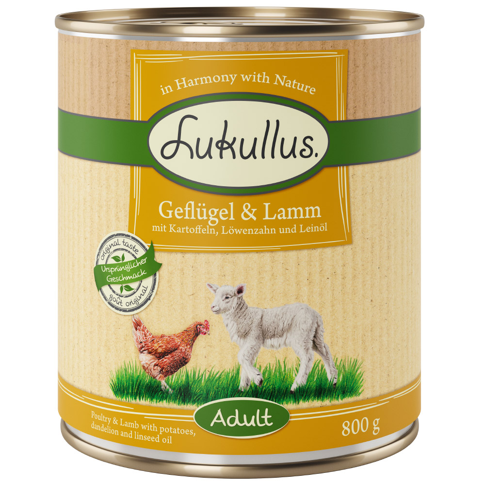 10 € Rabatt sichern! Sparpaket Lukullus Naturkost 24 x 800g Adult Geflügel & Lamm (getreidefrei) von Lukullus