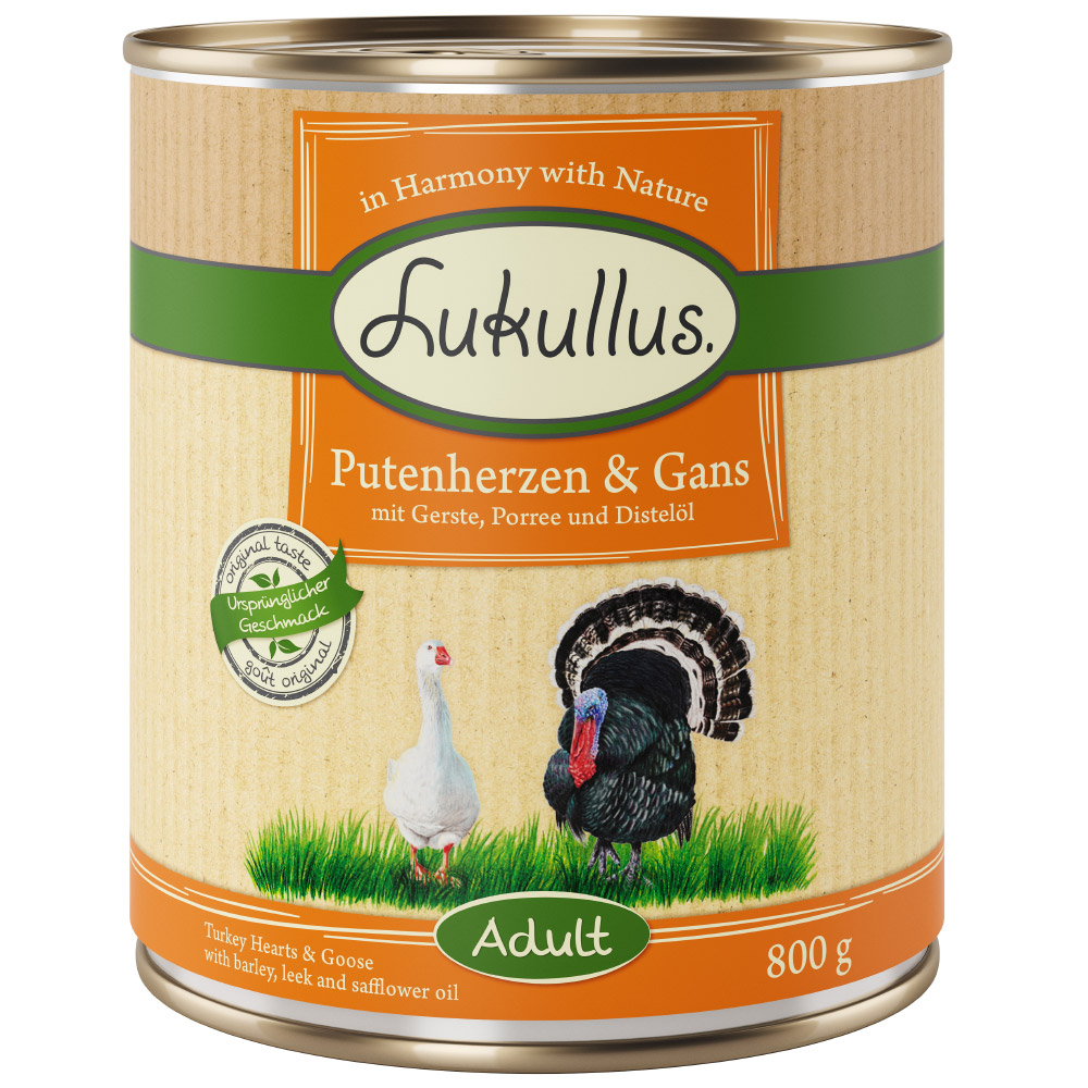 10 € Rabatt sichern! Sparpaket Lukullus Naturkost 24 x 800g Adult Putenherzen & Gans von Lukullus