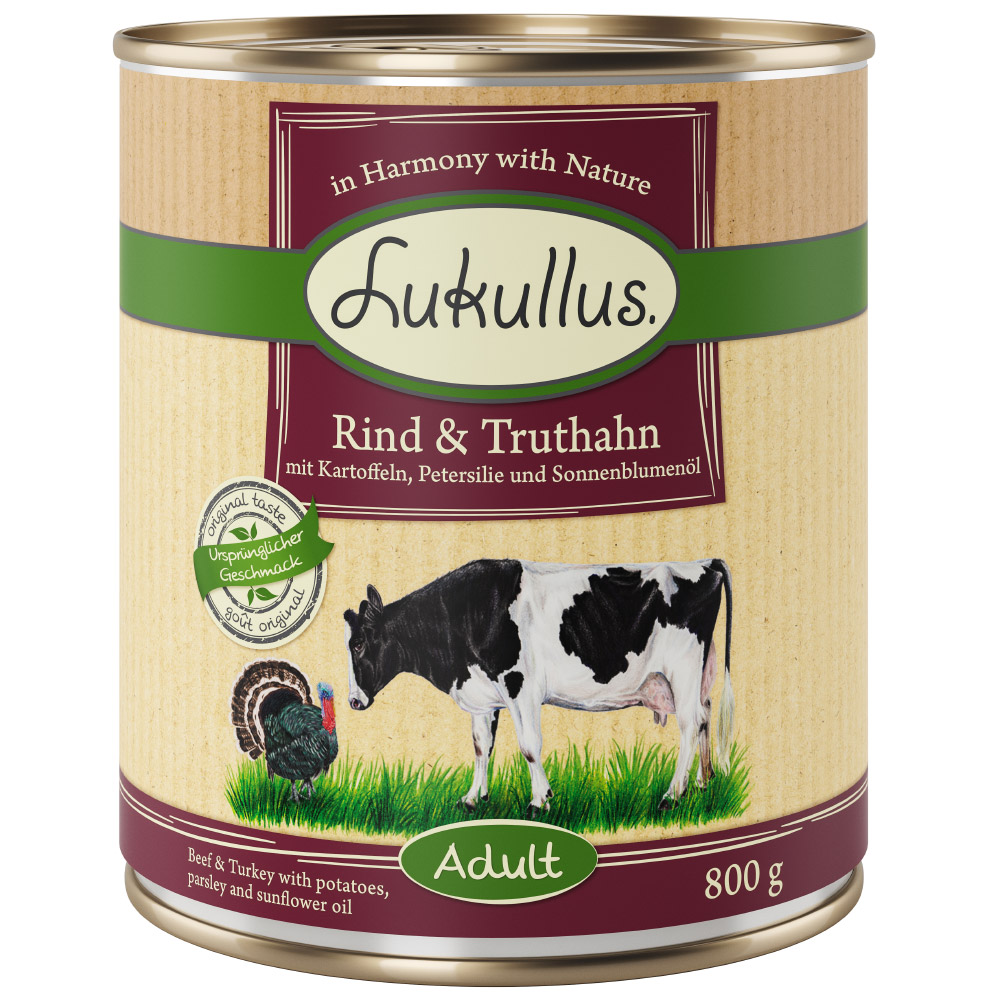 10 € Rabatt sichern! Sparpaket Lukullus Naturkost 24 x 800g Adult Rind & Truthahn (getreidefrei) von Lukullus