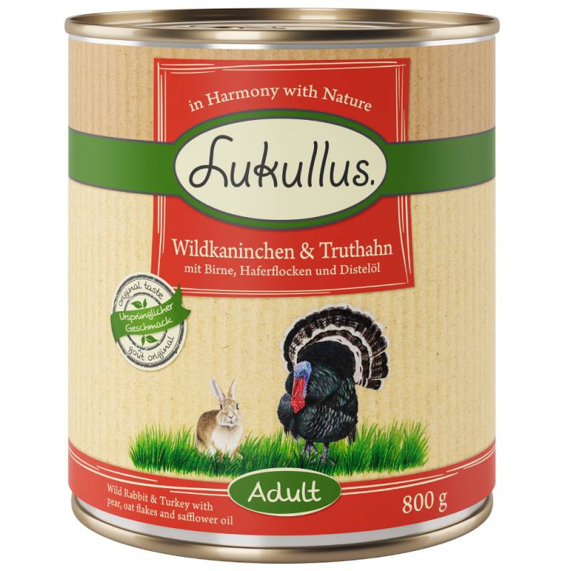 10 € Rabatt sichern! Sparpaket Lukullus Naturkost 24 x 800g Adult Wildkaninchen & Truthahn von Lukullus