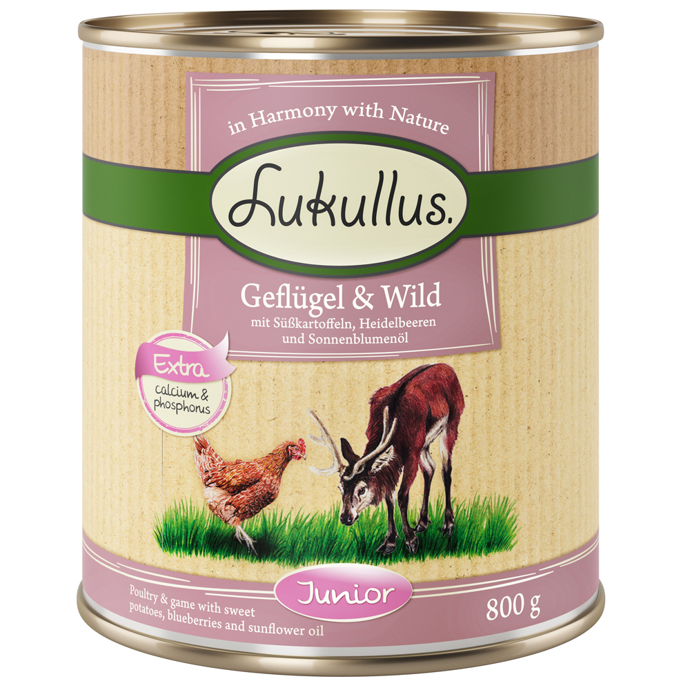 10 € Rabatt sichern! Sparpaket Lukullus Naturkost 24 x 800g Junior Geflügel & Wild (getreidefrei) von Lukullus