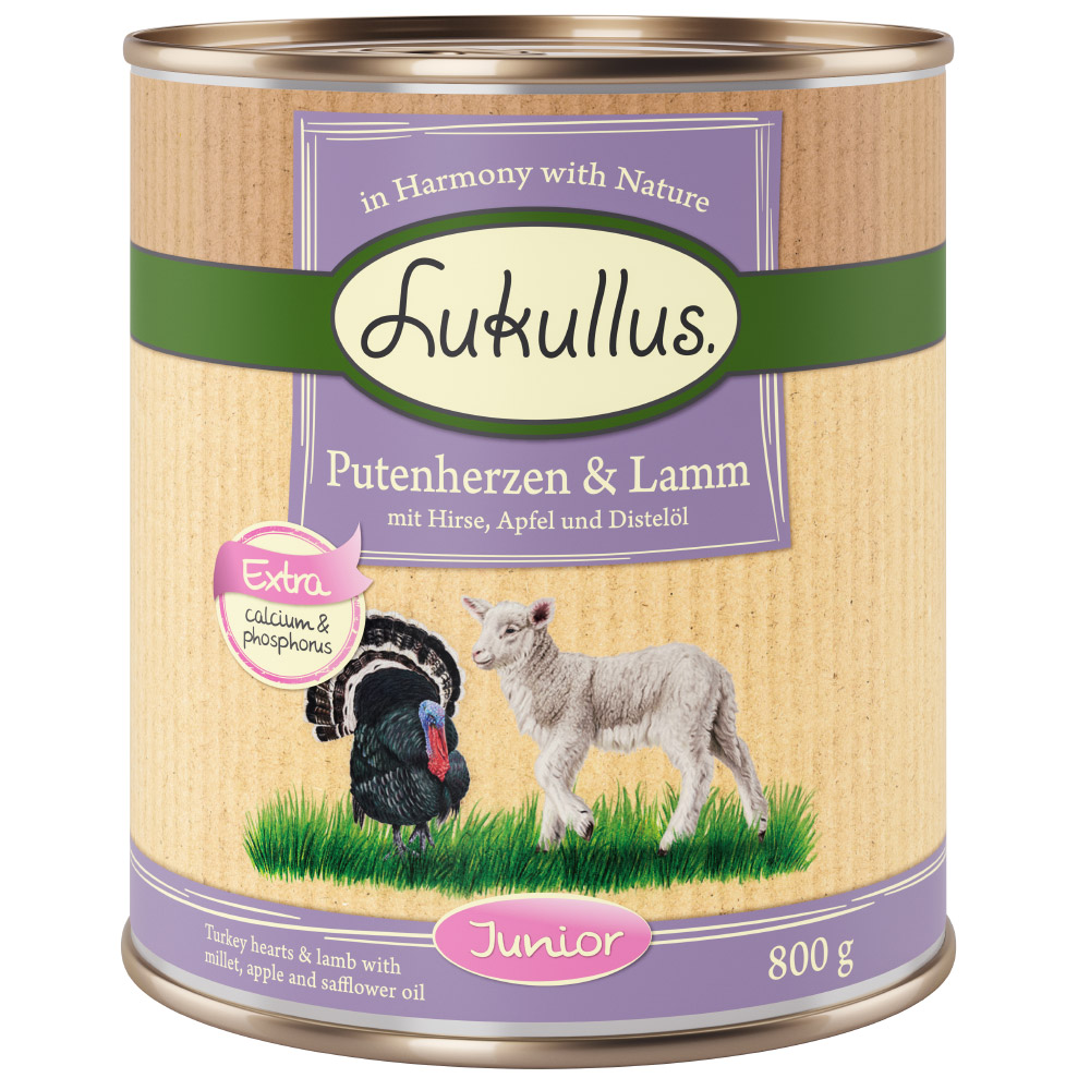 10 € Rabatt sichern! Sparpaket Lukullus Naturkost 24 x 800g Junior Putenherzen & Lamm von Lukullus