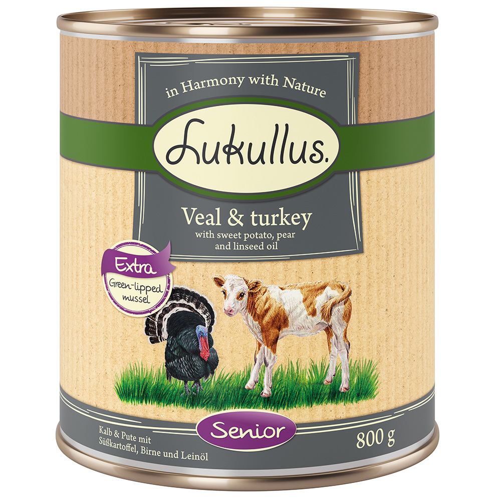 10 € Rabatt sichern! Sparpaket Lukullus Naturkost 24 x 800g Senior Kalb & Truthahn (getreidefrei) von Lukullus