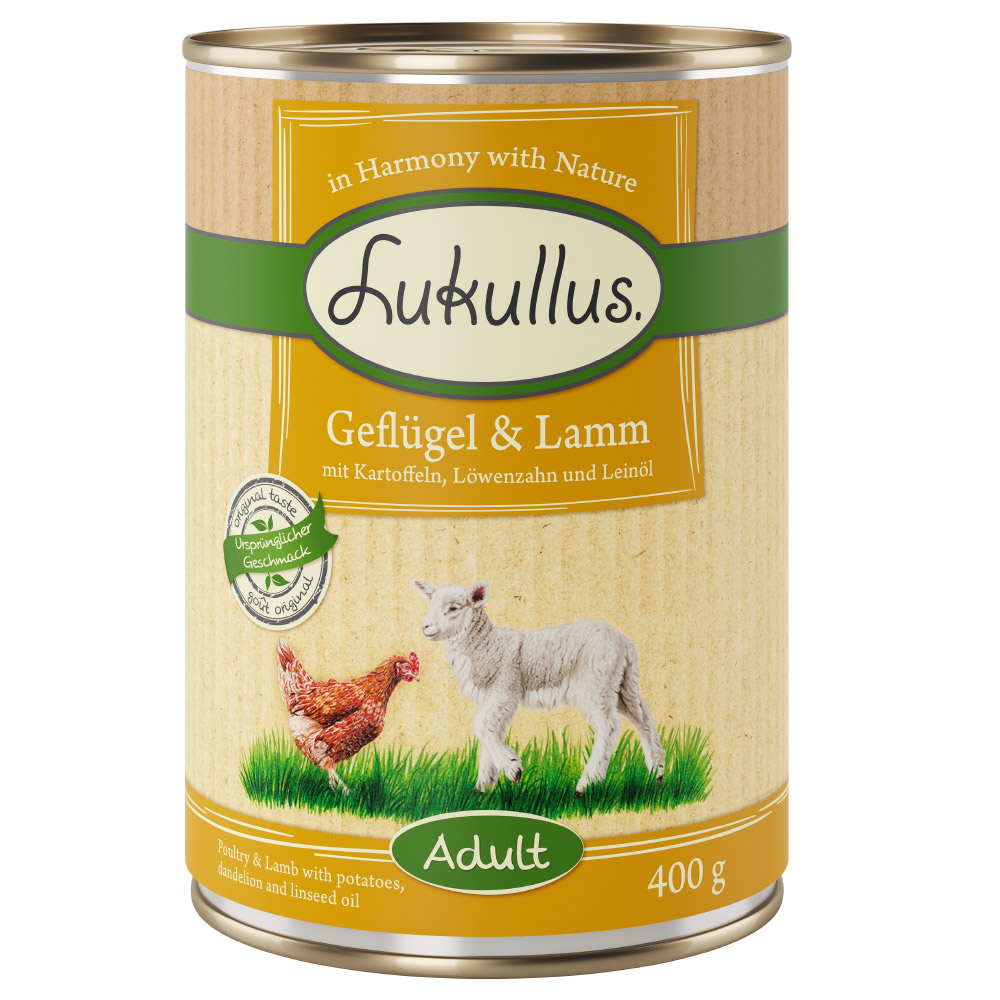 20 + 4 gratis! 24 x 400 g Sparpaket Lukullus Naturkost - Geflügel & Lamm (getreidefrei) von Lukullus