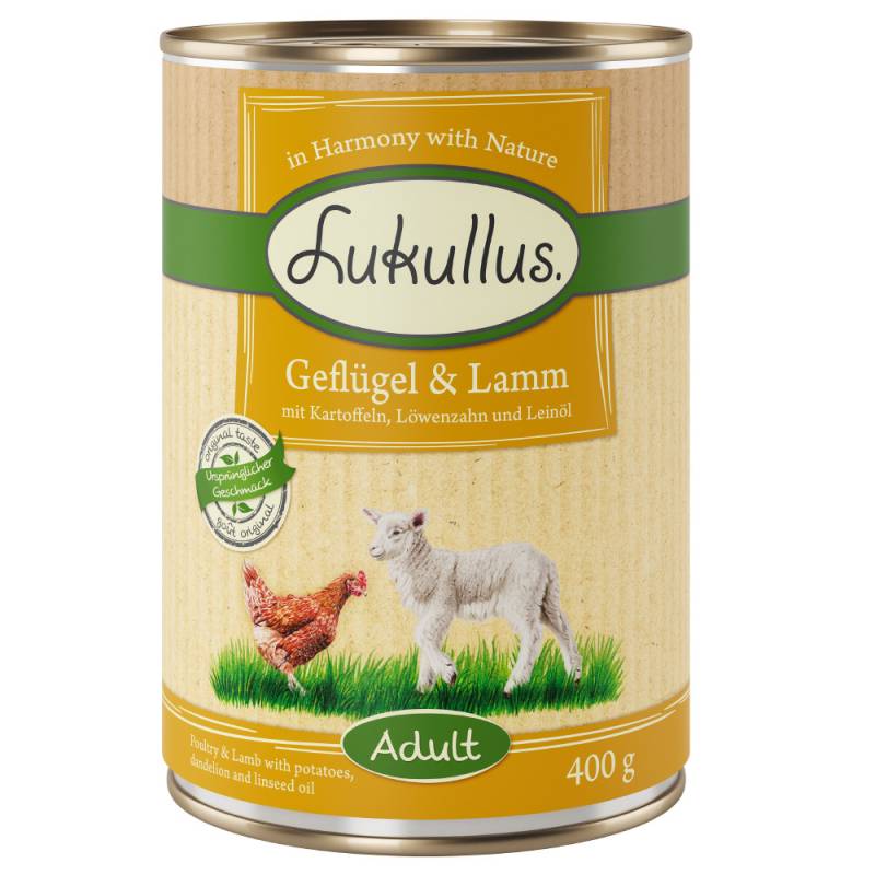 20 + 4 gratis! 24 x 400 g Sparpaket Lukullus Naturkost - Geflügel & Lamm (getreidefrei) von Lukullus