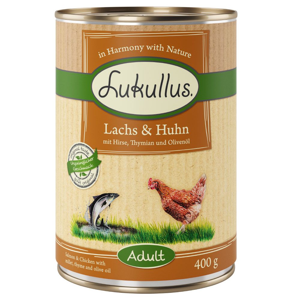 20 + 4 gratis! 24 x 400 g Sparpaket Lukullus Naturkost - Lachs & Huhn von Lukullus