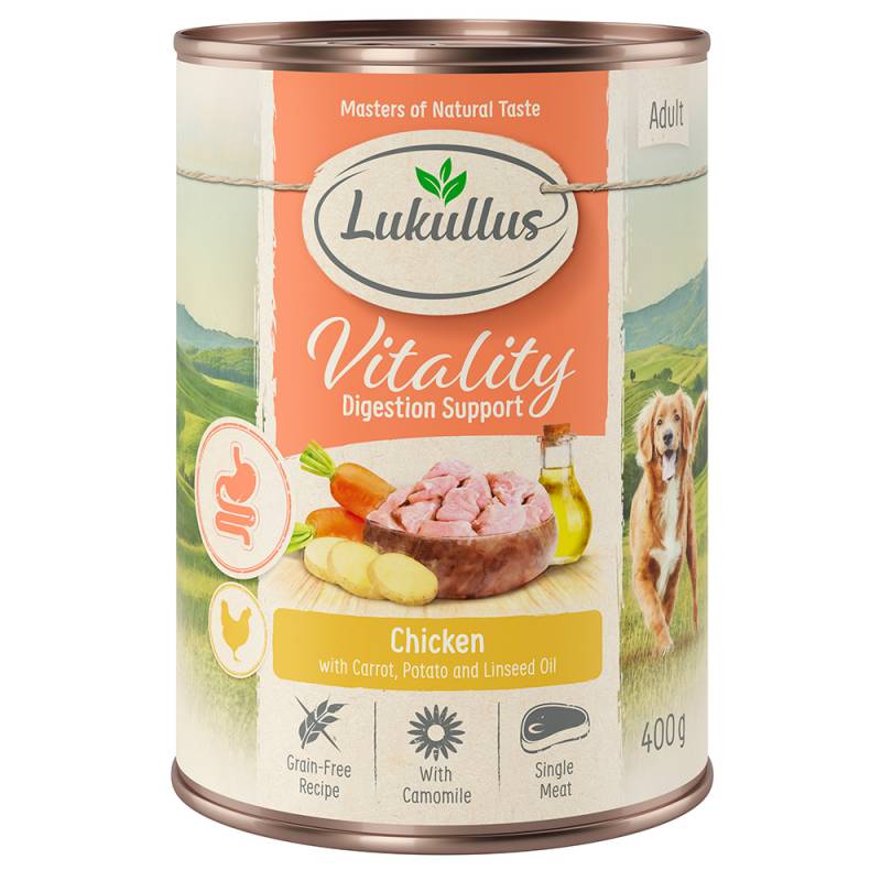 5 + 1 GRATIS! 6 x 400 g Lukullus Vitality - Unterstützung der Verdauung: Huhn (getreidefrei) von Lukullus