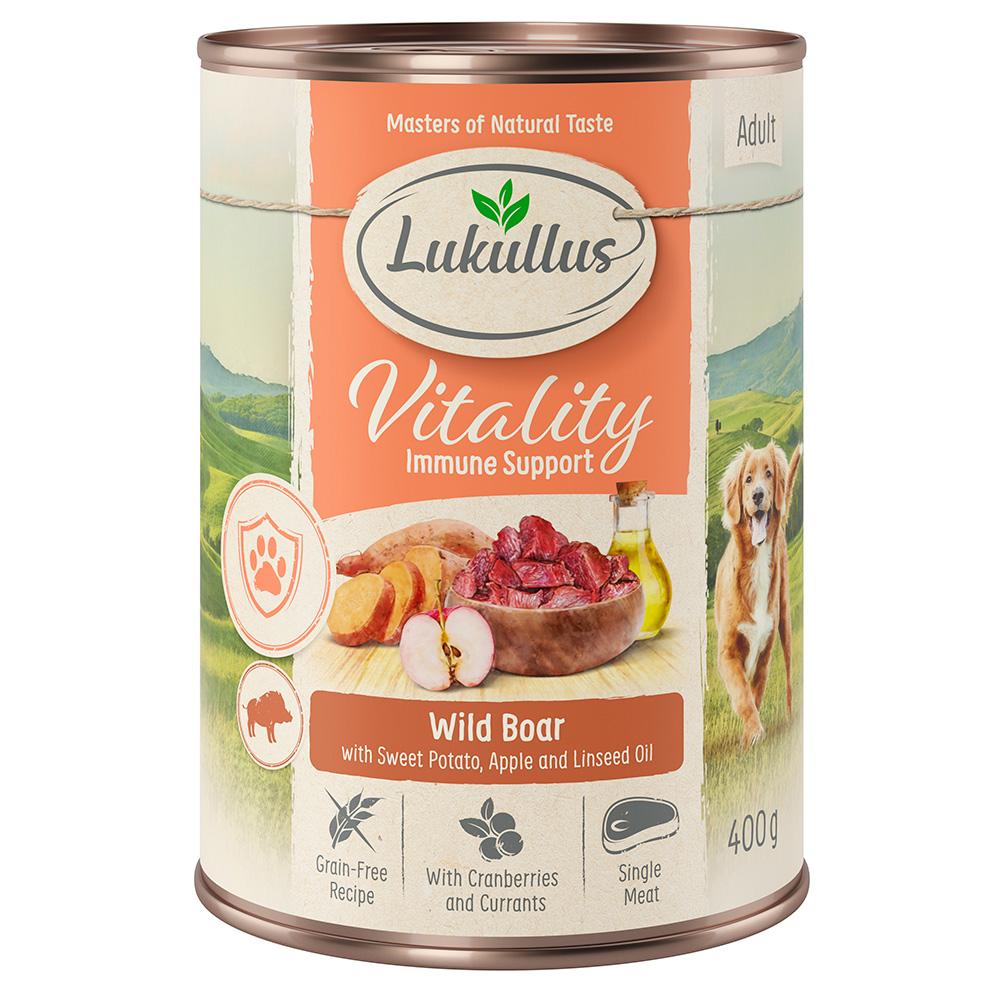 5 + 1 GRATIS! 6 x 400 g Lukullus Vitality  - Unterstützung für das Immunsystem: Wildschwein (getreidefrei) von Lukullus