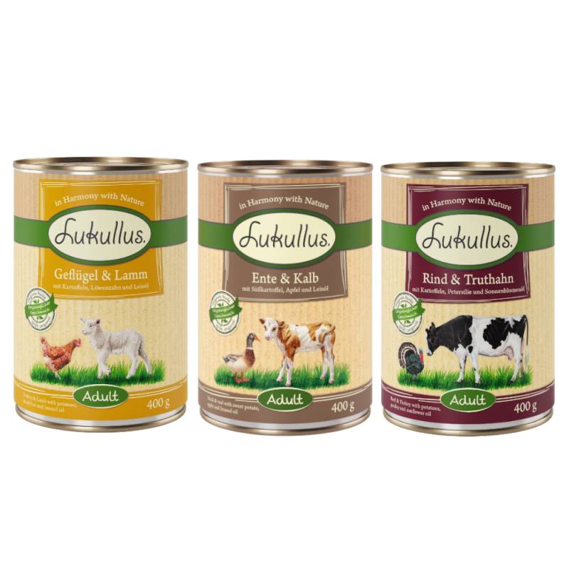 5 + 1 gratis! 6 x 400 g Lukullus Naturkost - Adult Mix 2 (getreidefrei) von Lukullus