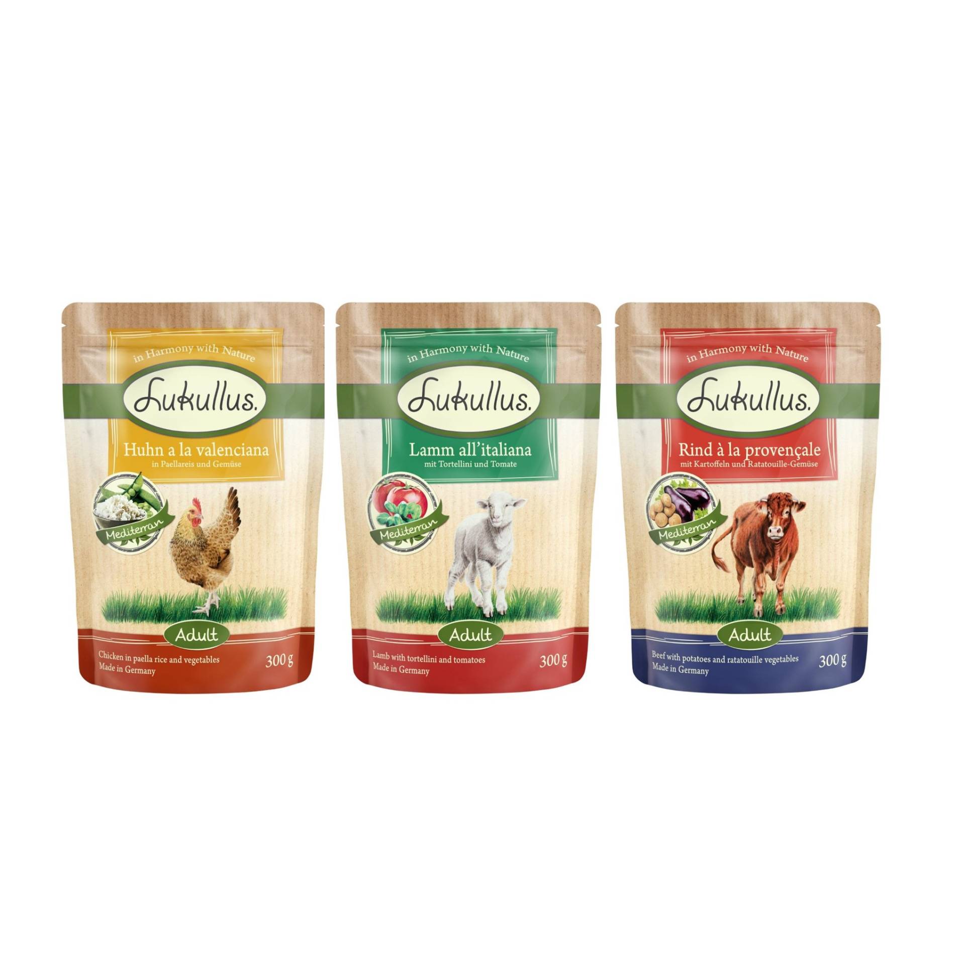 Lukullus Mixpakete zum Sonderpreis! - Mix Adult Naturkost Mediterran (3 Sorten) 6 x 300 g von Lukullus