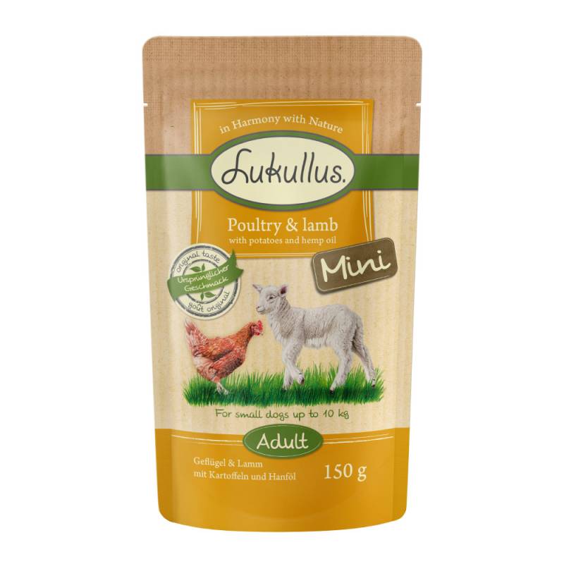 Lukullus Naturkost Adult Mini Getreidefrei 6 x 150 g - Geflügel & Lamm von Lukullus