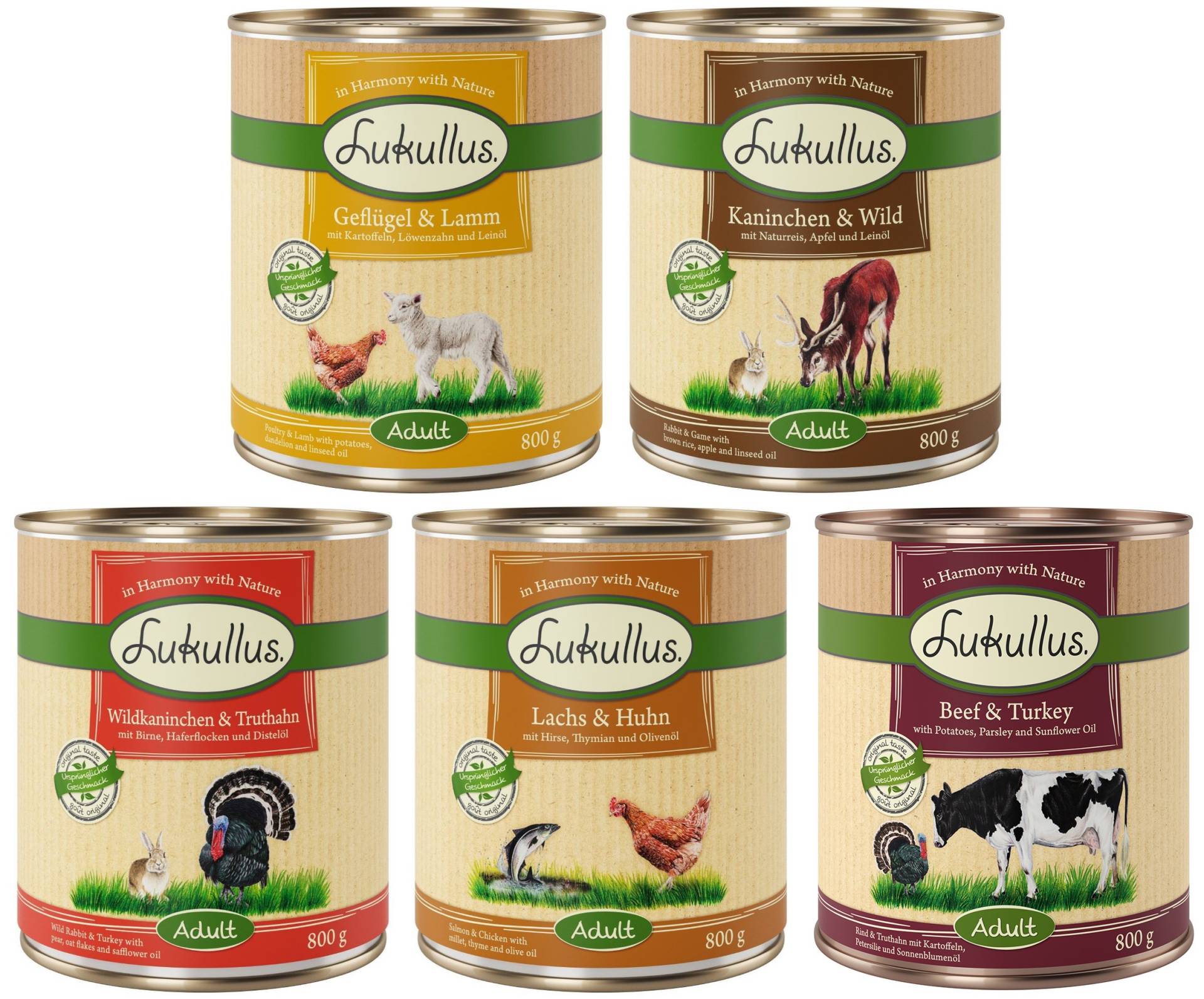 Sparpaket Lukullus Naturkost 24 x 800 g - Adult Mixpaket (3 Sorten) getreidefrei von Lukullus