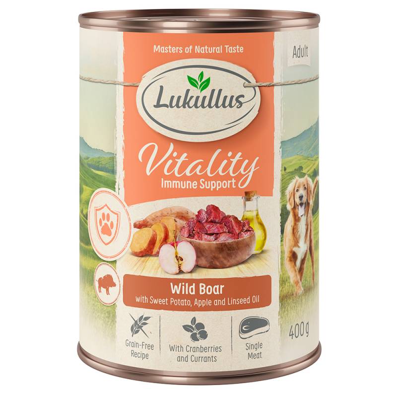 Sparpaket Lukullus Vitality 24 x 400 g - Unterstützung für das Immunsystem: Wildschwein (getreidefrei) von Lukullus