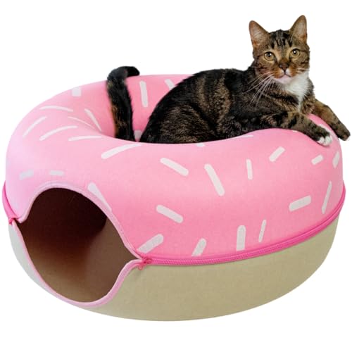 Luli & Cat Katzentunnelbett mit Donut-Motiv – großer Katzentunnel, Versteckhöhlen für Indoor-Katzen von Luli & Cat