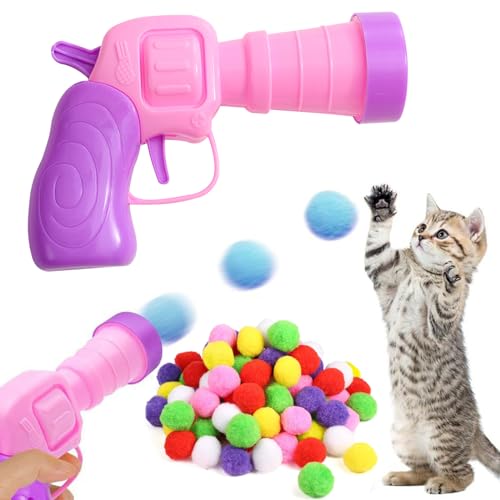 Katzenspielzeug Bälle, Katzenspielzeug Ballwerfer, Mit 80 Stück Katze Filzbälle, Geräuschloser Katzen Spielzeug, Stretch-Plüschball, Für Indoor Haustier Katzen Hunde, Für Katzentraining Und Jagd von Lulullaby