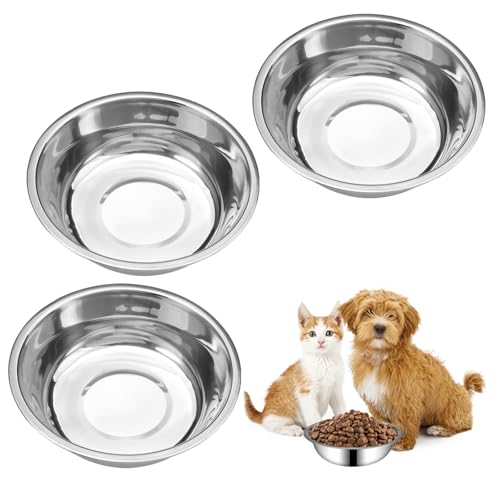 3 Stück Edelstahl Teller Katze, Edelstahlersatznapf Trinknapf, Edelstahl Katzennäpfe, Flach Edelstahl Katzennäpfe, Metall Futternapf und Trinknapf, Ideal für Kleine Hunde und Katzen (Silber) von LuminaryLair