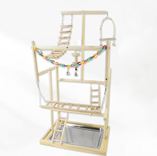 Großer Spielständer für Papageien,Trainingsständer für Papageienspielzeug,Vogelspielplatz,mit Kletterleiter,Schaukel,Tablett,Futtertank,Glocke und anderem Vogelspielzeug(94.5cm*33.5cm*48cm) von Luminexia