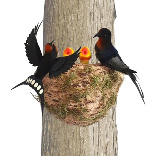 Künstliche Vögel Nest Set - Gefälschtes Vogelnest mit Vögeln | Schwalbennest Simulation Vogelhaus | Lehrwerkzeuge Rustikale Gartenstatuen, Baumschmuck mit künstlichen Vögeln, Rasenornamente von Lumiscent