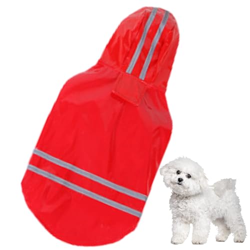 Reflektierender Regenmantel für Hunde, PU-Kapuzenmantel, leichte Poncho-Jacke, Haustier-Regenjacke, Kleidung, wasserdichte Kleidung, Regenponcho für kleine Hunde von Lumiscent