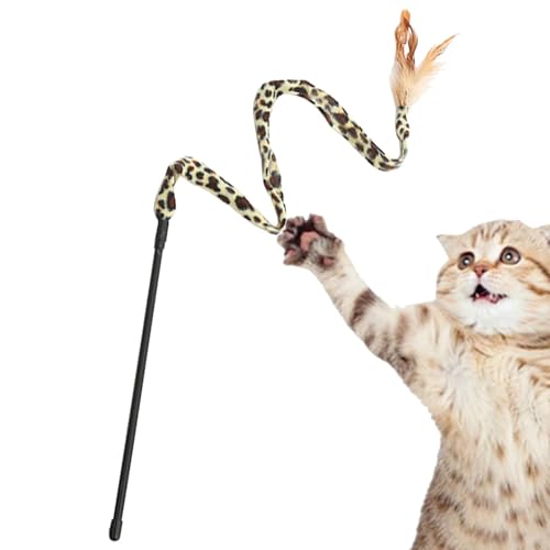 Interaktives Katzen-Zauberstab-Spielzeug - Katzenfeder-Spielzeug-Zauberstab, Pet Teasing Wand Catcher Stick Interaktiv mit Feder | Lustiges Leopardenmuster Kätzchen Teaser Zauberstab von Lunaobrik