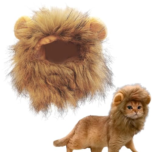 Löwenkostüm für Katze - Hundelöwenmähne, Polyester Haustiere Lion Kostüm | Verstellbare waschbare Bequeme schicke Löwenhaar -Katzenkleidung für Weihnacht Osterfest, Aktivität Reisen von Lunaobrik