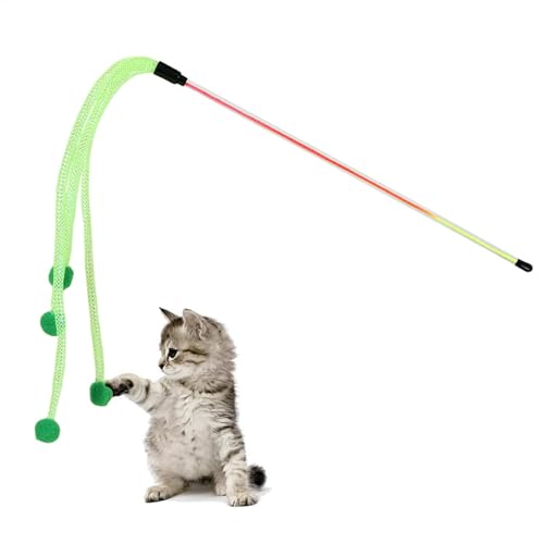 Lunaobrik Federstab Cat Toy - Katzenschiffstab Spielzeug, Federstab Glocken | Federn Katzenfischereisen, Stabschnur Spielzeug für Kätzchenkatzen Bewegung und lustiges, weiches Netzrohr, Quastenfe von Lunaobrik