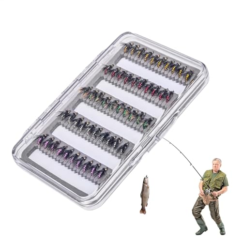 Lunaobrik Fischerköderset, Fliegenfischköder - 50x künstliche Fischereiköder mit Aufbewahrungsfall,Forellen -Jig, Fliegenhaken für Bass, Sonnenfische, Außenaktivitätsausrüstung von Lunaobrik