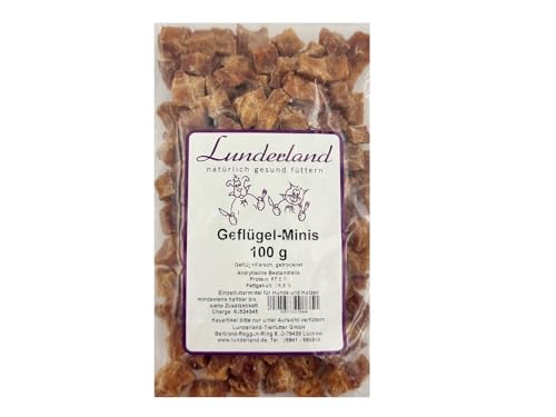 Lunderland Geflügel-Minis 100g Leckerli Kauartikel Einzelfuttermittel für Hunde und Katzen Geflügelfleisch getrocknet von Lunderland