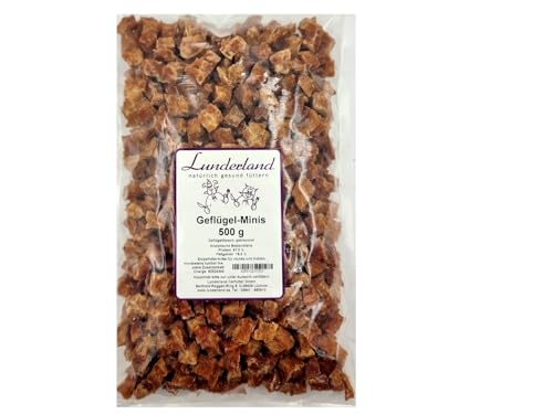 Lunderland Geflügel-Minis 500g Leckerli Kauartikel Einzelfuttermittel für Hunde und Katzen Geflügelfleisch getrocknet von Lunderland