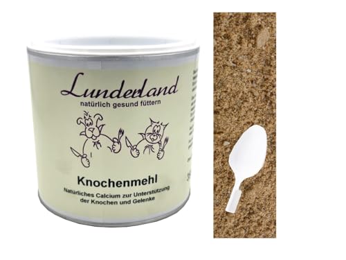 Lunderland Knochenmehl I 350g mit Dosierlöffel I Ergänzungsfuttermittel für Hunde und Katzen I Natürliches Calcium zur Unterstützung der Knochen und Gelenke I 100% Knochenmehl von Lunderland