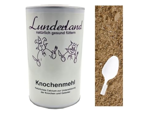 Lunderland Knochenmehl I 700g mit Dosierlöffel I Ergänzungsfuttermittel für Hunde und Katzen I Natürliches Calcium zur Unterstützung der Knochen und Gelenke I 100% Knochenmehl von Lunderland