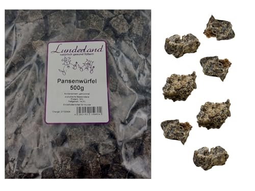 Lunderland Pansenwürfel 500g für Hunde Hundeleckerli ca. 1,5cm bis 2cm Rinderpansen getrocknet von Lunderland