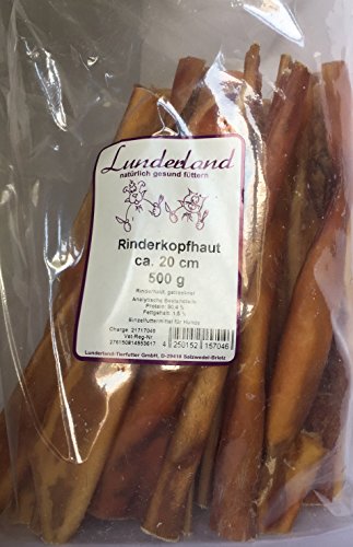 Lunderland - Rinderkopfhaut Snack für Hunde Rinder-Kopfhaut kurz (ca. 20 cm) 500g (500 g) von B bangcool