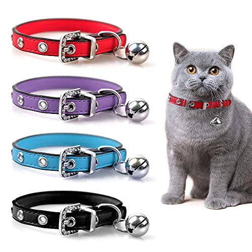 Luniquz PU Leder Crystal Haustier Halsband Katzenhalsband Kleinhundehalsband Gürtel Halsband mit Schelle Schmuck für Katzen/Kleinhunde/klein Haustier - blau S 8,6"-10,2" von Luniquz