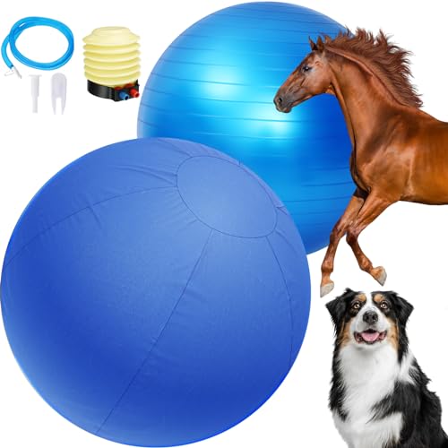 Lunmon 63,5 cm großer Anti-Burst-Ball mit Abdeckung und Handpumpe, großer blauer Hundeball, riesiger Pferdeball für australische Schäferhunde, Pferde, Stall Training, Rinder von Lunmon