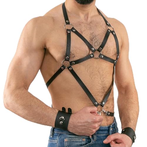 Lunriwis Herren Body Brust Leder,Verstellbare Brust Harness Leder,Body Bondage Brustgeschirr Sexy Nachtshow-Kostüm Gurt, Sexy Unterwäsche für Mann, für Party Kostüme, Cosplay,Party Clubwear von Lunriwis