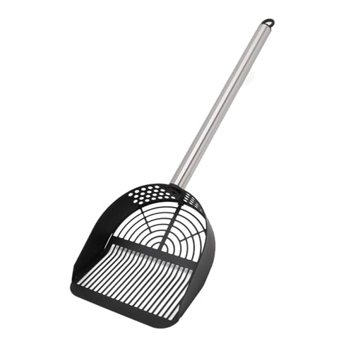 Luocute Edelstahl Langgriff Katzenstrauder, Deep Shovel Metal Scooper für Katzentoilette Kätzchen Pooper Lifter mit Gepolstertem Griff, Halb Runde Sifter -Design für Haustier (Black) von Luocute