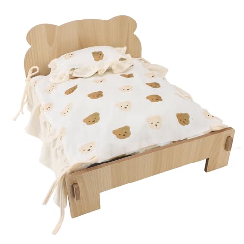 Luocute Großes Kaninchenbett aus Holz, 2-in-1-klappbares Haustierbett aus Holz mit Abnehmbarem Kissen, Kleintierbett für Kaninchen, Hasen, Meerschweinchen, Kätzchen, Welpen, Schlafplatz, von Luocute