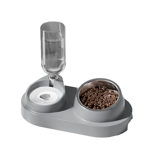 Luojuny Automatischer Trinknapf Haustier Wasserspender Pet Feeder 2-in-1 Automatischer Wasserspender mit abnehmbaren Edelstahlnäpfen Haustierbedarf Grau von Luojuny